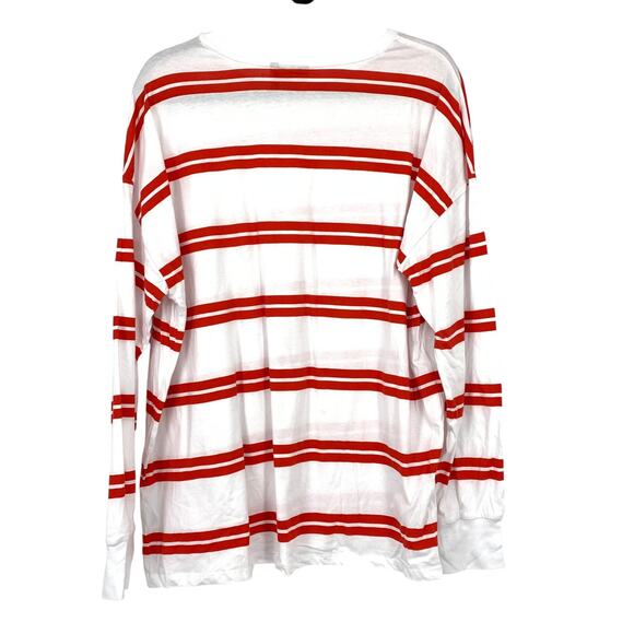 ASOS DESIGN Women's Red White Rugby Stripe Oversized Long Sleeve T-Shirt Top 8 - Picture 2 of 6